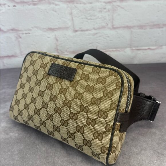 Authentic Gucci Monogram Gg Khaki Waist Fanny Belt Bumbag Bag - Picture 1 of 13